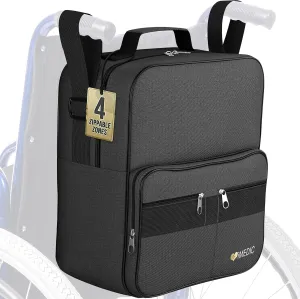Deluxe Wheelchair Bag – Storage Backpack for Adults – Hangs Securely on Wheelchair Back – Organiser for Mobility & Electric Wheelchairs – Black
