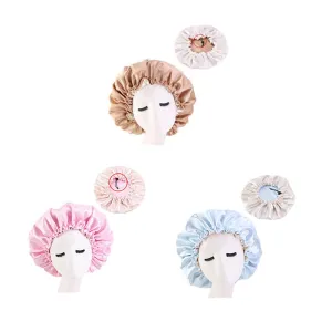 DEPHNARSA 3pcs Extra Large Double Layer Reversible Adjustable Drawstring Satin Cap Sleeping Curly Natural Hair (W Drawsting C SetB)