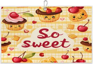 Dessert Cake Love Cherry Golf Towel with Heavy Duty Carabiner Ultra Absorbent Quick Dry Perfect for Cleaning Clubs Balls Gear Essential Golf Accessory for Men Women Kids