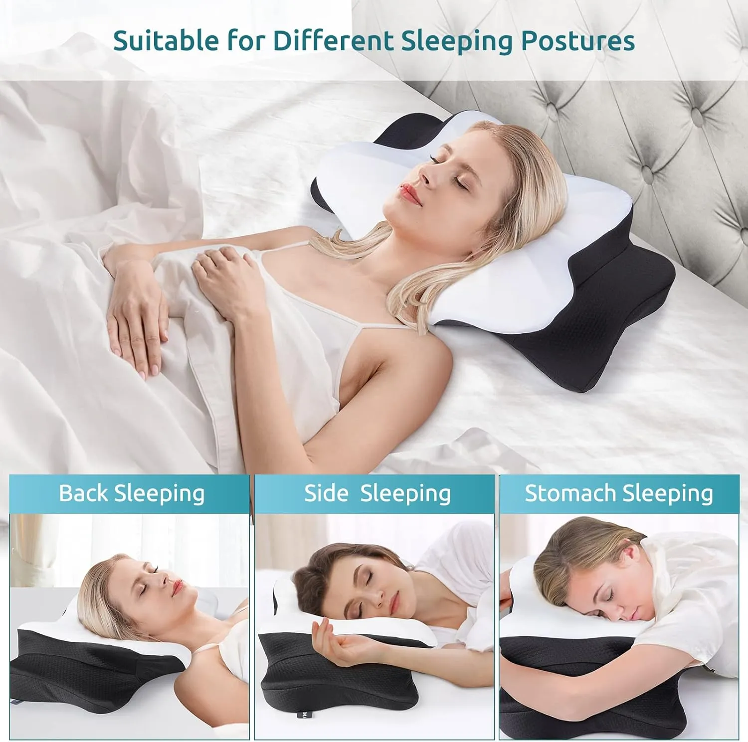 DONAMA Cervical Pillow for Neck and Shoulder,Contour Memory Foam Pillow,Ergonomic Neck Support Pillow for Side Back Stomach Sleepers with Pillowcase