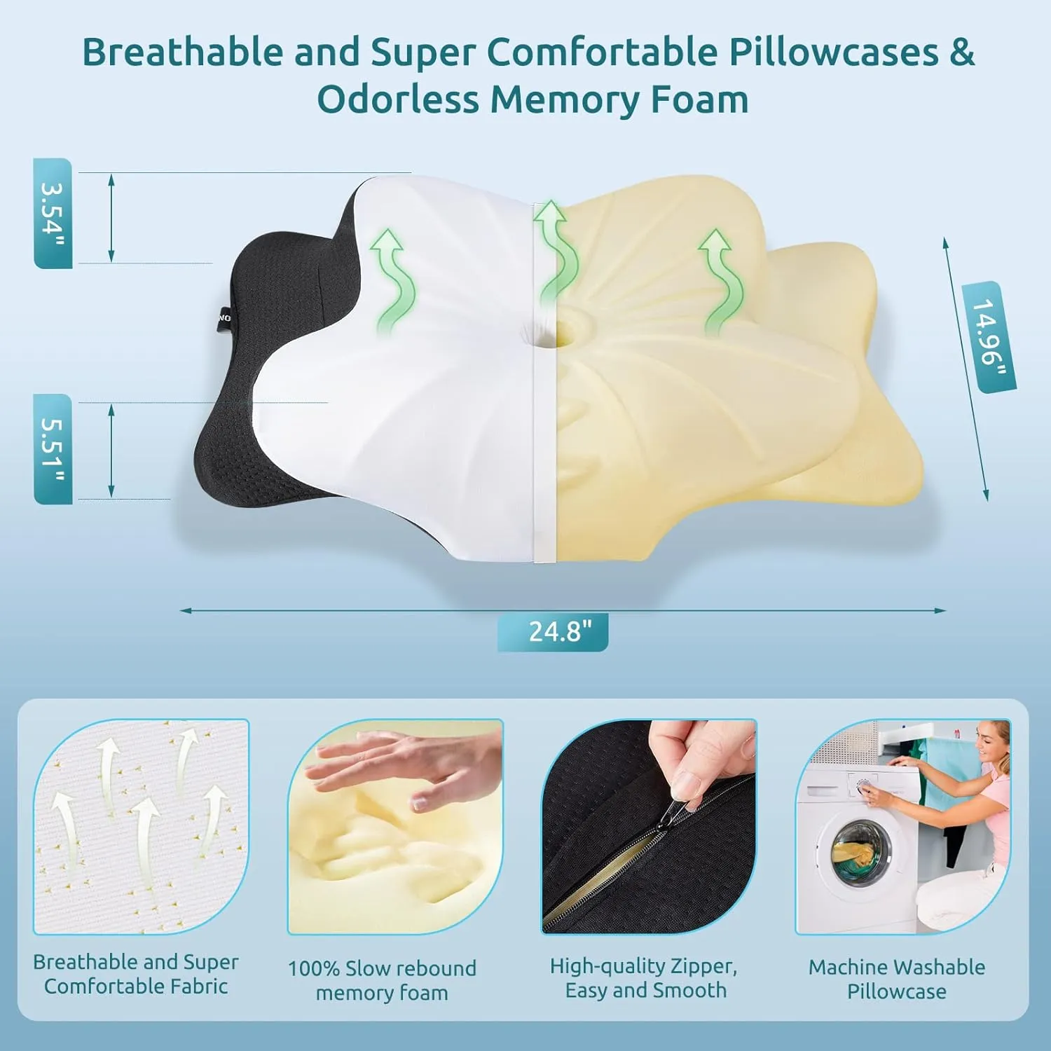 DONAMA Cervical Pillow for Neck and Shoulder,Contour Memory Foam Pillow,Ergonomic Neck Support Pillow for Side Back Stomach Sleepers with Pillowcase