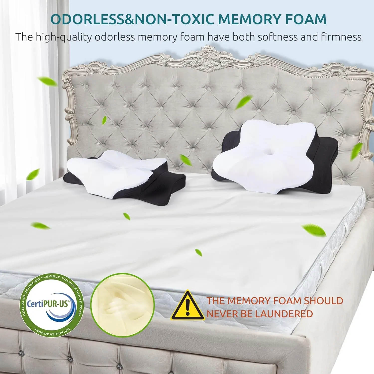 DONAMA Cervical Pillow for Neck and Shoulder,Contour Memory Foam Pillow,Ergonomic Neck Support Pillow for Side Back Stomach Sleepers with Pillowcase