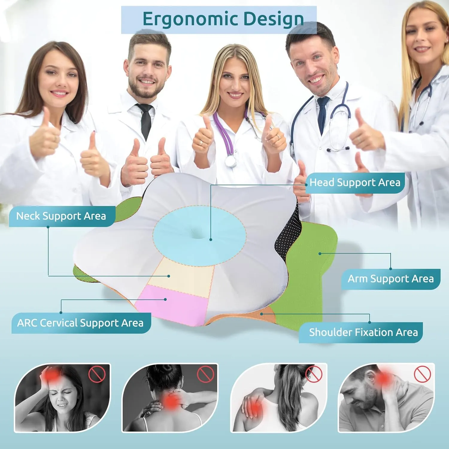 DONAMA Cervical Pillow for Neck and Shoulder,Contour Memory Foam Pillow,Ergonomic Neck Support Pillow for Side Back Stomach Sleepers with Pillowcase