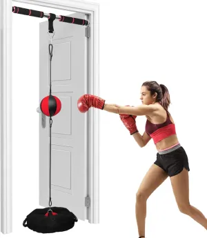 Doorway Double End Bag, 13" Double End Boxing Ball, No Drilling, Fits 23-40" Doors, Quiet Boxing Training Kit with Door Pull-Up Bar and Double End Bag Anchor for Boxing, Pull-Ups, Sit-Ups
