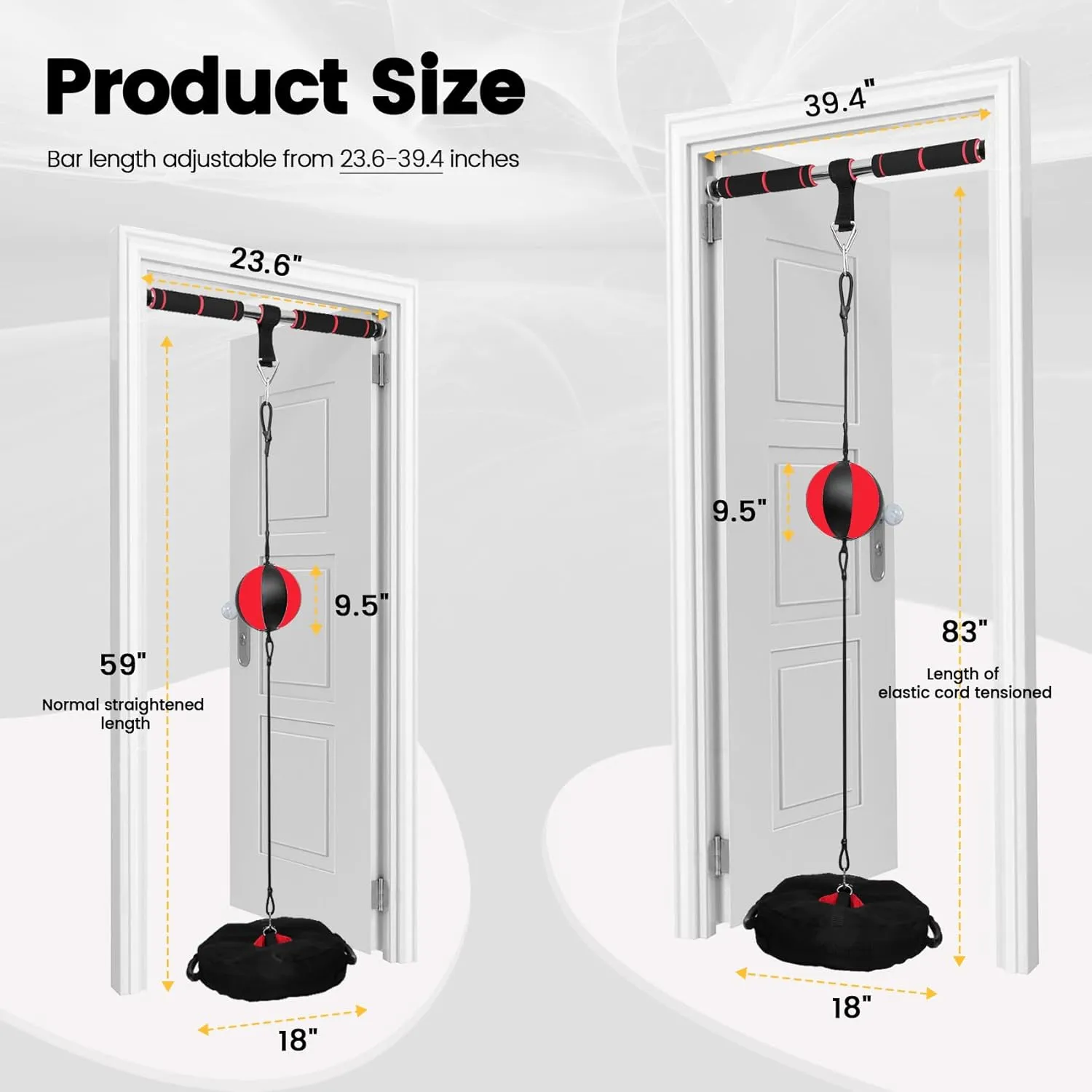 Doorway Double End Bag, 13" Double End Boxing Ball, No Drilling, Fits 23-40" Doors, Quiet Boxing Training Kit with Door Pull-Up Bar and Double End Bag Anchor for Boxing, Pull-Ups, Sit-Ups
