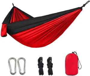 Double Camping Hammock, Lightweight Nylon Parachute Hammocks with 2 Tree Straps, Hammock for Camping Double Hammocks Gear for The Outdoors Travel (Black)