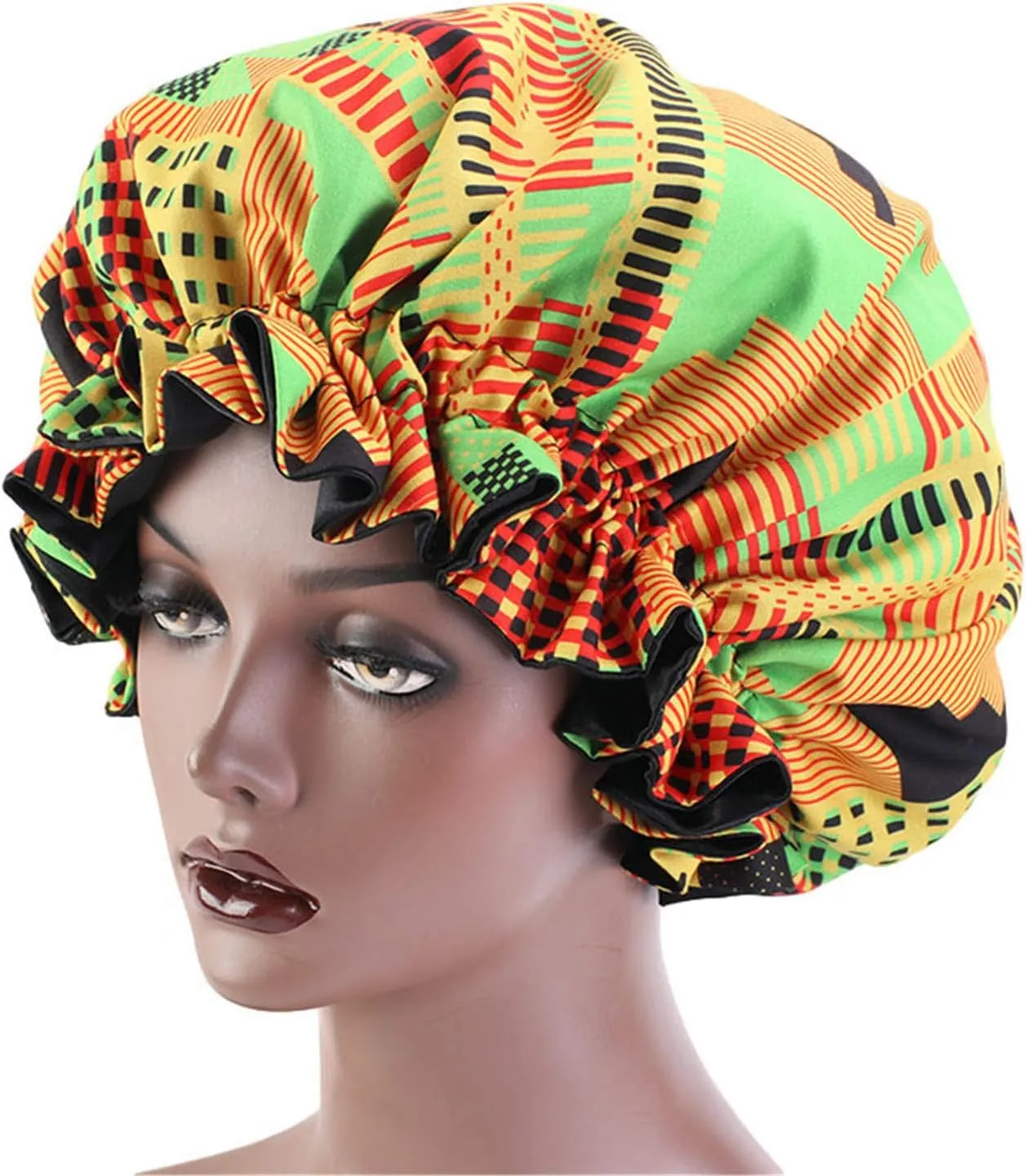 Double-Layer Ruffle Nature Hair Curly Frizzy Hair Care Large Size African Bonnet