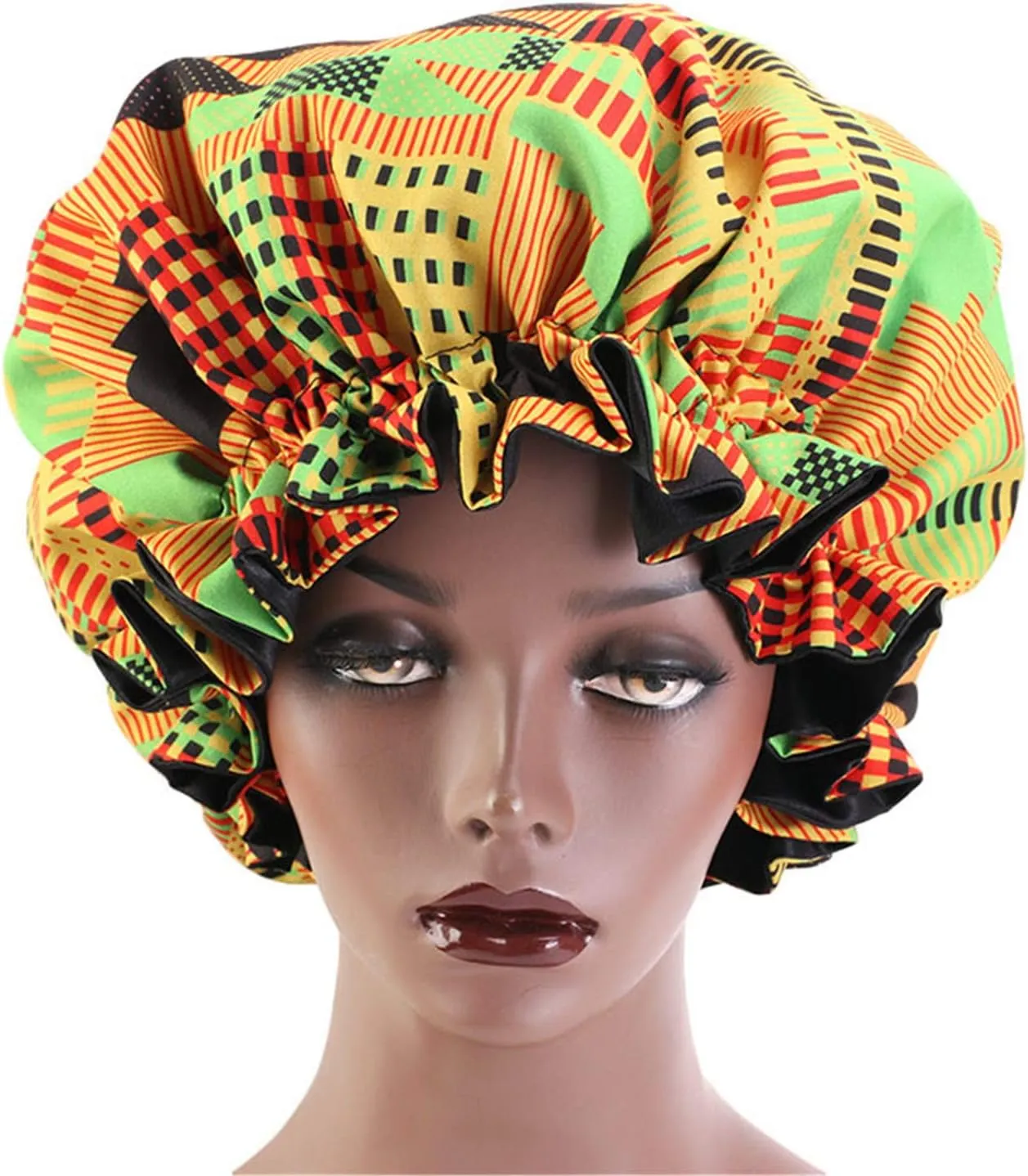 Double-Layer Ruffle Nature Hair Curly Frizzy Hair Care Large Size African Bonnet