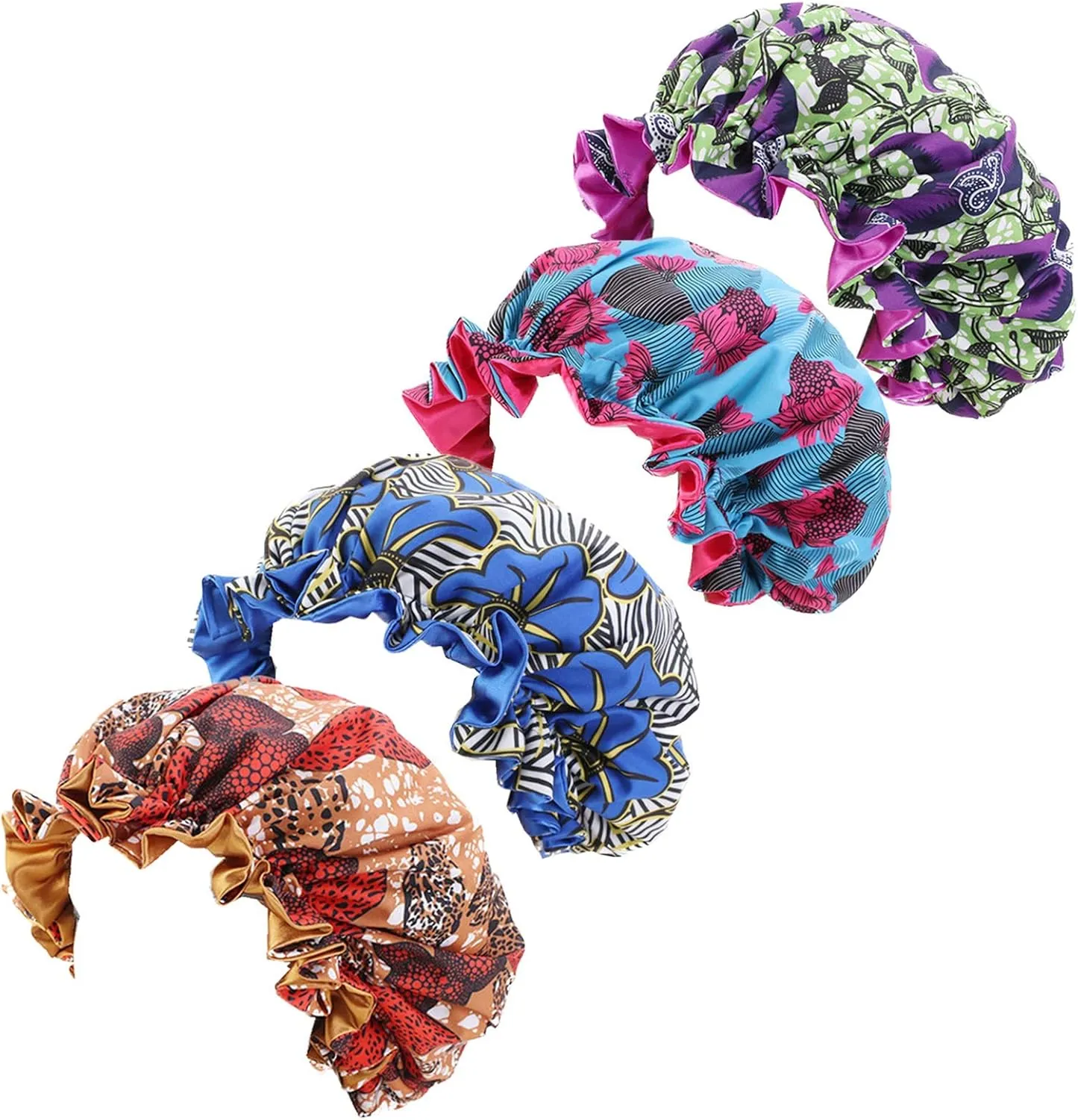 Double-Layer Ruffle Nature Hair Curly Frizzy Hair Care Large Size African Bonnet