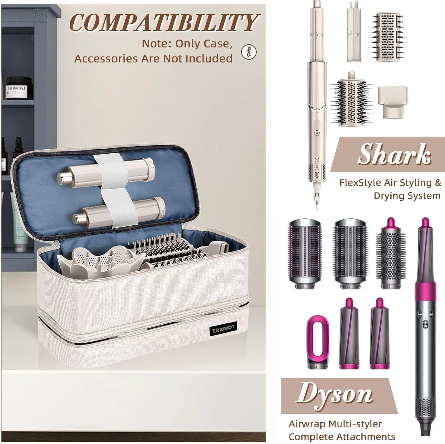Double Layer Storage Case For Shark Flexstyle, Travel Carrying Case For Shark 430/440 Flexstyle, Organizer Bag For Shark Flexstyle/Dyson Airwrap Styler Attachments