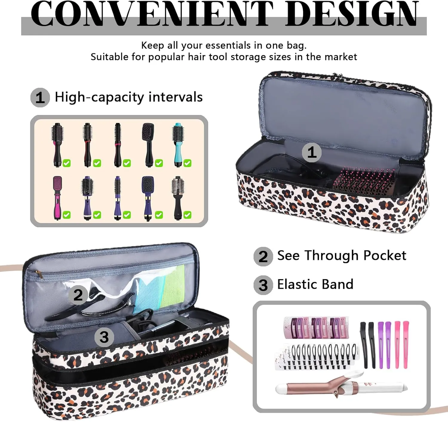 Double-Layer Travel Carrying Case Compatible with Revlon One-Step Hair Dryer Brush/Volumizer/Styler/Shark FlexStyle Attachment Portable Storage Organizer Bag Hair Tools Travel Bag