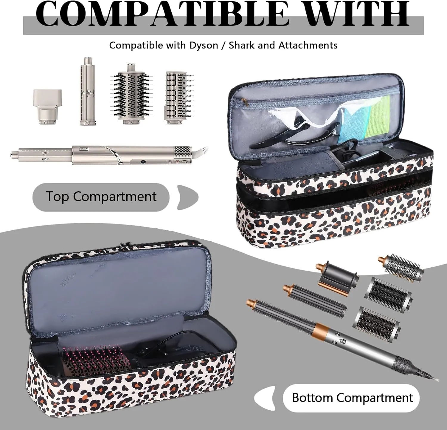 Double-Layer Travel Carrying Case Compatible with Revlon One-Step Hair Dryer Brush/Volumizer/Styler/Shark FlexStyle Attachment Portable Storage Organizer Bag Hair Tools Travel Bag
