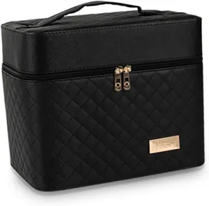 Double Layer Travel Makeup Case Bag Makeup Organizer Bag Black Strong Extendable inside Box Large Capacity