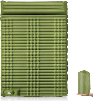 Double Self Inflating Sleeping Pad Camping Bed for Adults with Built-in Foot Pump and Pillows Self-Inflating Portable Camping Bed for Backpacking and Hiking