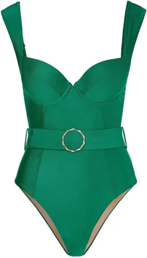 Double-Shouldered Hard Bag Hollow Green one-Piece Swimsuit Suit Women
