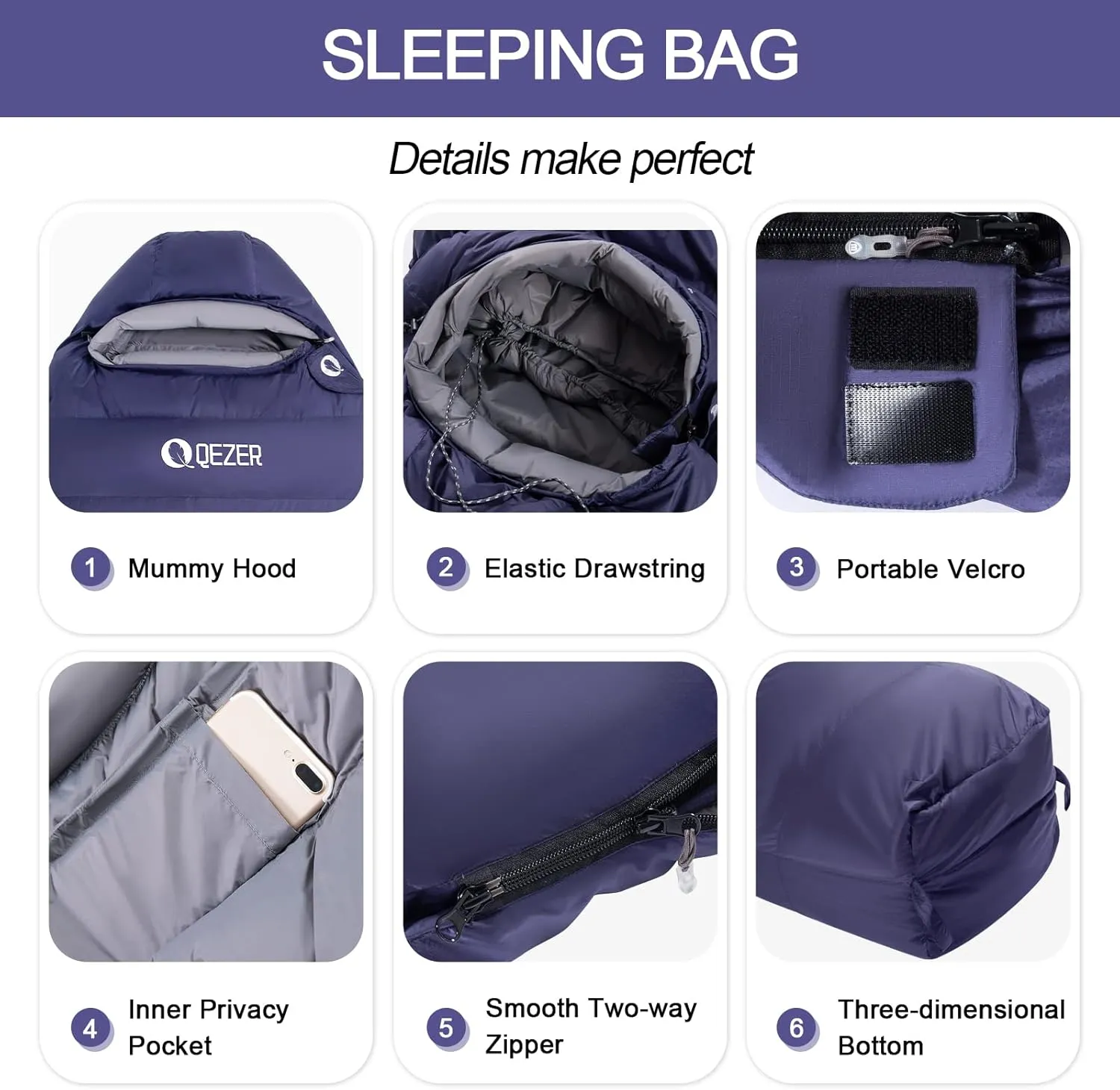 Down Sleeping Bag for Adults 0°F 10°F 15°F 20°F Backpacking Sleeping Bag for Cold Weather with Compression Sack