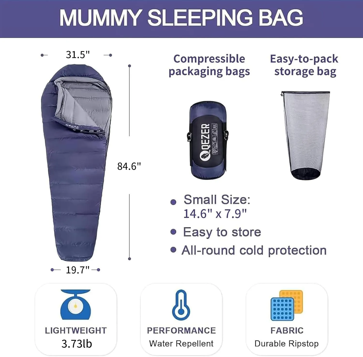 Down Sleeping Bag for Adults 0°F 10°F 15°F 20°F Backpacking Sleeping Bag for Cold Weather with Compression Sack