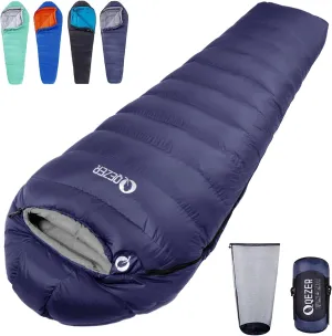 Down Sleeping Bag for Adults 0°F 10°F 15°F 20°F Backpacking Sleeping Bag for Cold Weather with Compression Sack