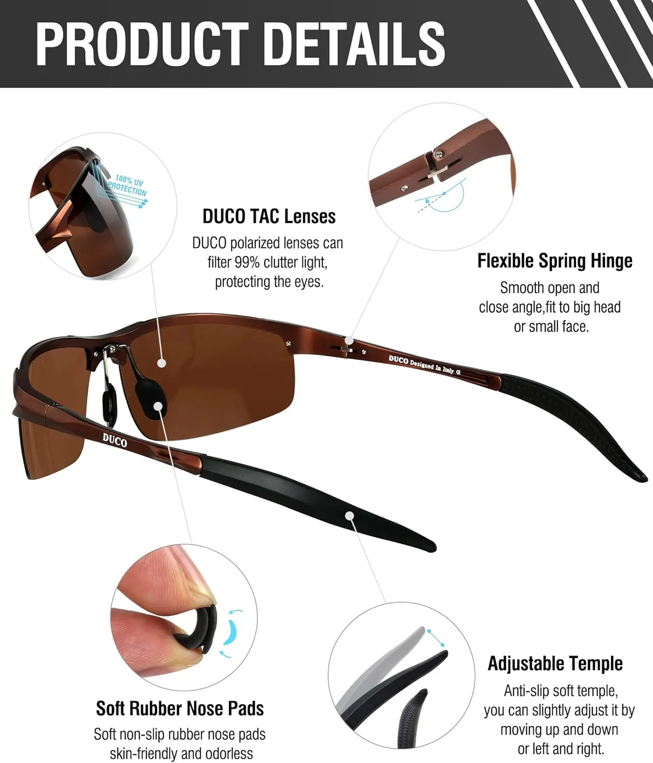 DUCO Mens Sports Polarized Sunglasses UV Protection Sunglasses for Men 8177s