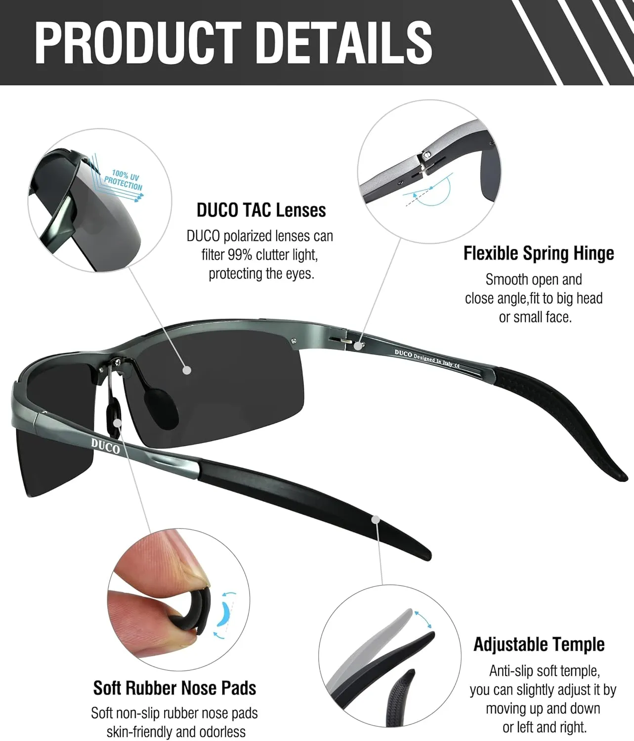 DUCO Mens Sports Polarized Sunglasses UV Protection Sunglasses for Men 8177s
