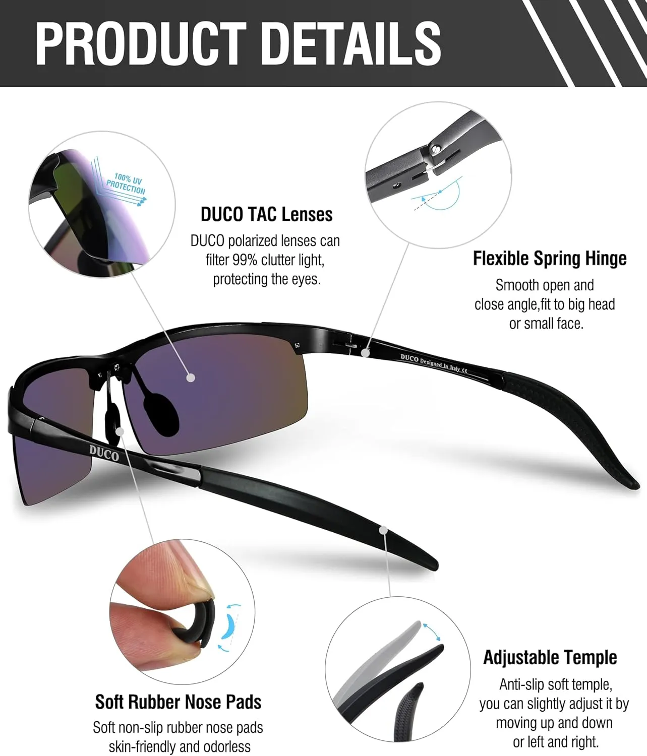DUCO Mens Sports Polarized Sunglasses UV Protection Sunglasses for Men 8177s