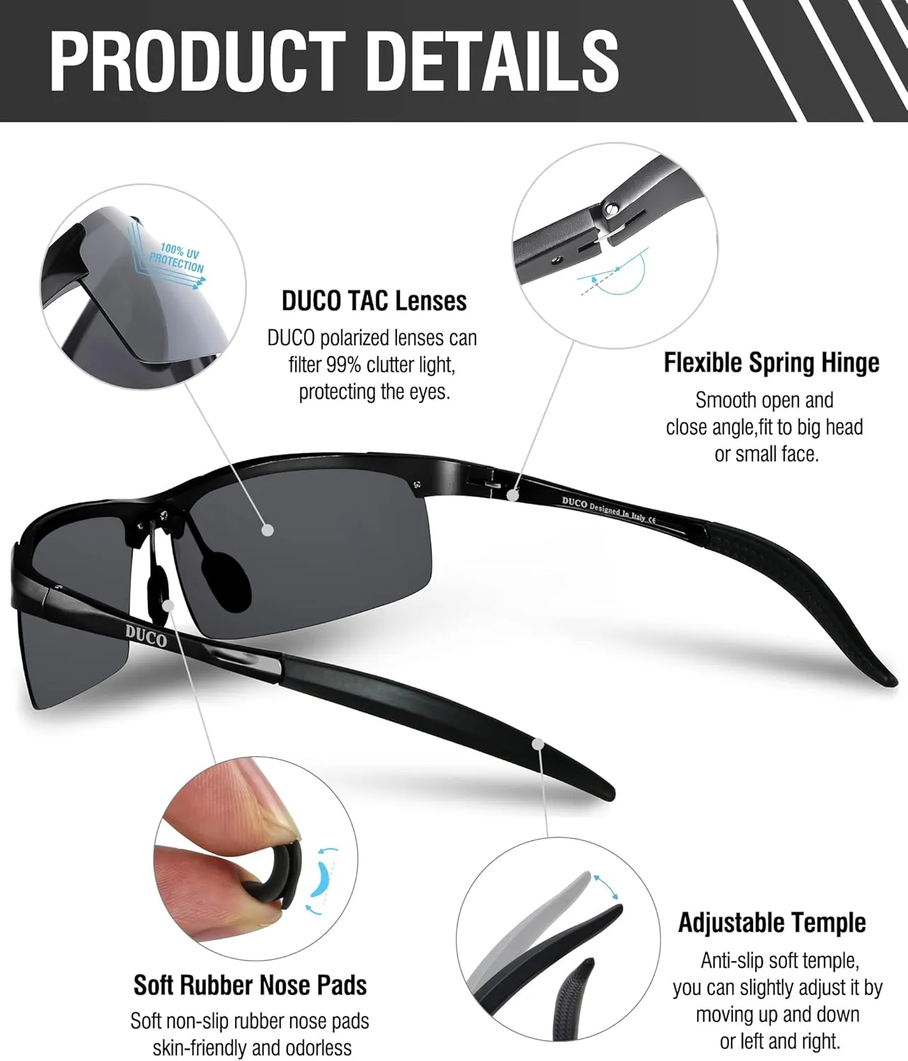 DUCO Mens Sports Polarized Sunglasses UV Protection Sunglasses for Men 8177s