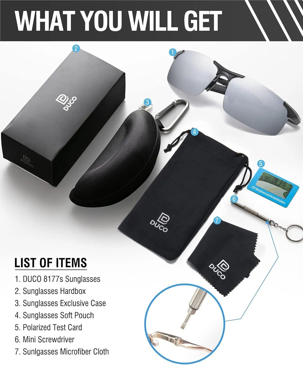 DUCO Mens Sports Polarized Sunglasses UV Protection Sunglasses for Men 8177s