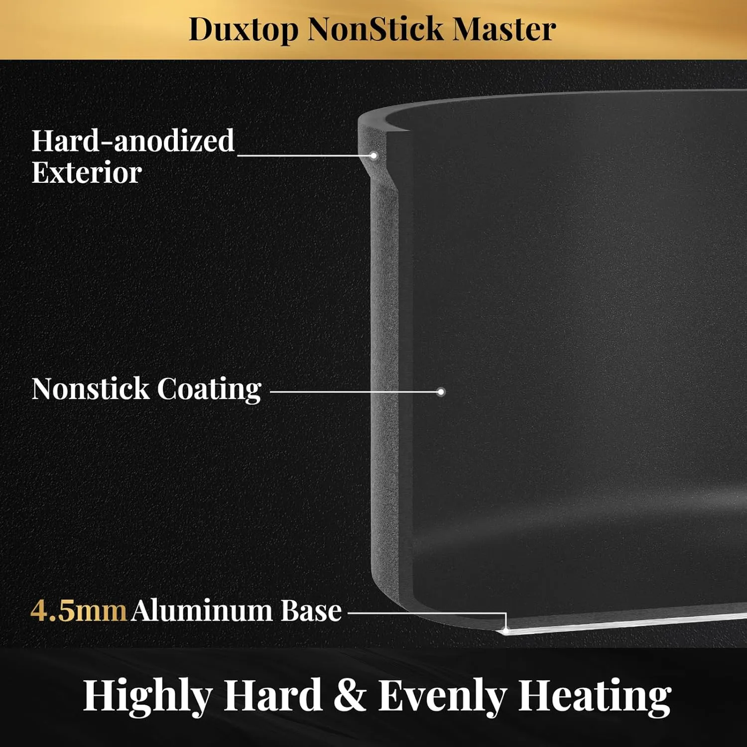 Duxtop Nonstick Master Saucepans 3 Quart Hard Anodized Sauce Pan with Lid, Aluminum Cooking Pot PFAS-Free, Oven Safe to 500°F, Black