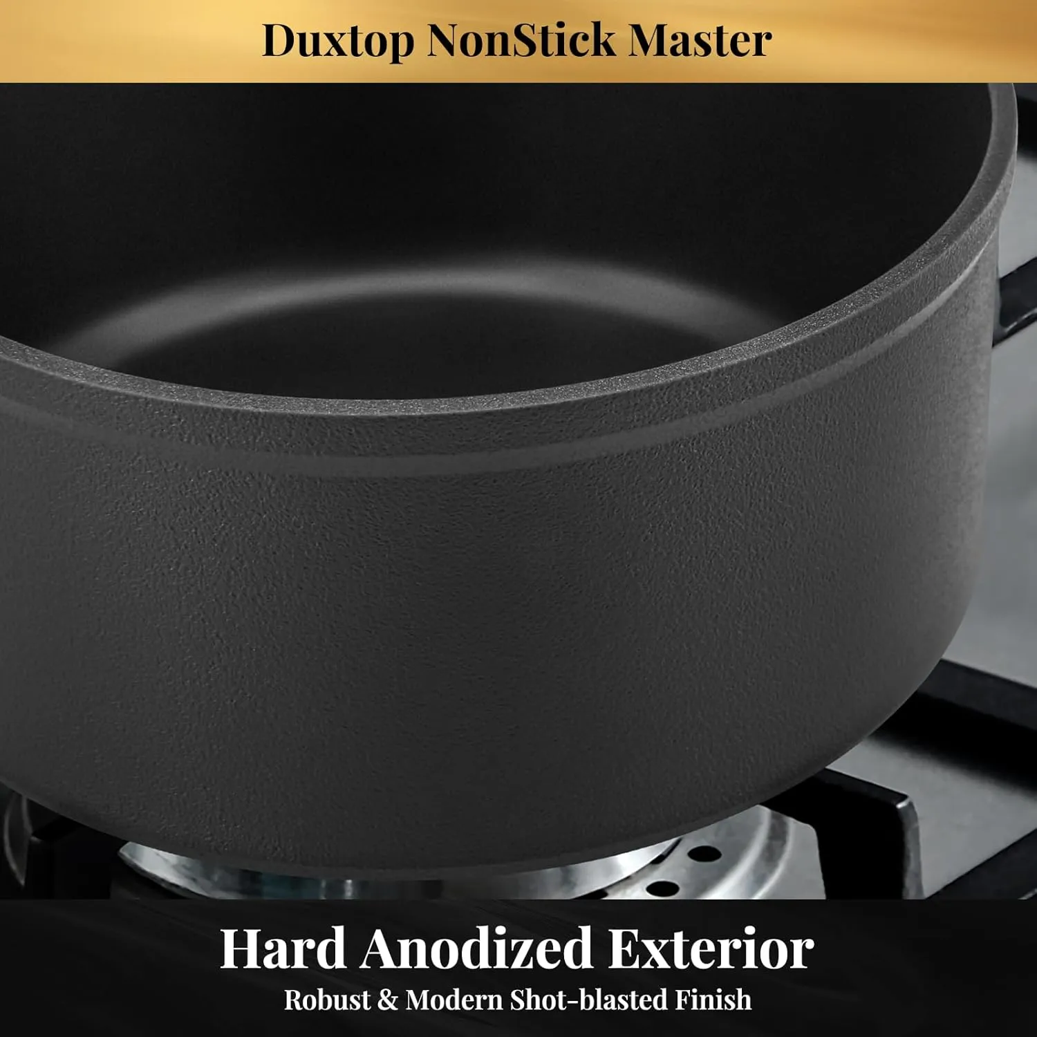 Duxtop Nonstick Master Saucepans 3 Quart Hard Anodized Sauce Pan with Lid, Aluminum Cooking Pot PFAS-Free, Oven Safe to 500°F, Black