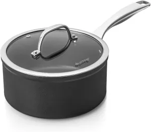 Duxtop Nonstick Master Saucepans 3 Quart Hard Anodized Sauce Pan with Lid, Aluminum Cooking Pot PFAS-Free, Oven Safe to 500°F, Black