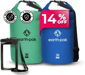 Earth Pak Waterproof Dry Bag - Roll Top Waterproof Backpack Sack (30L Seafoam Green & 30L Blue)