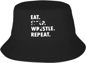 Eat Sleep Wrestle Repeat Wrestling,Double Layer Sun Protection Bucket hat, Unisex Portable Sun hat