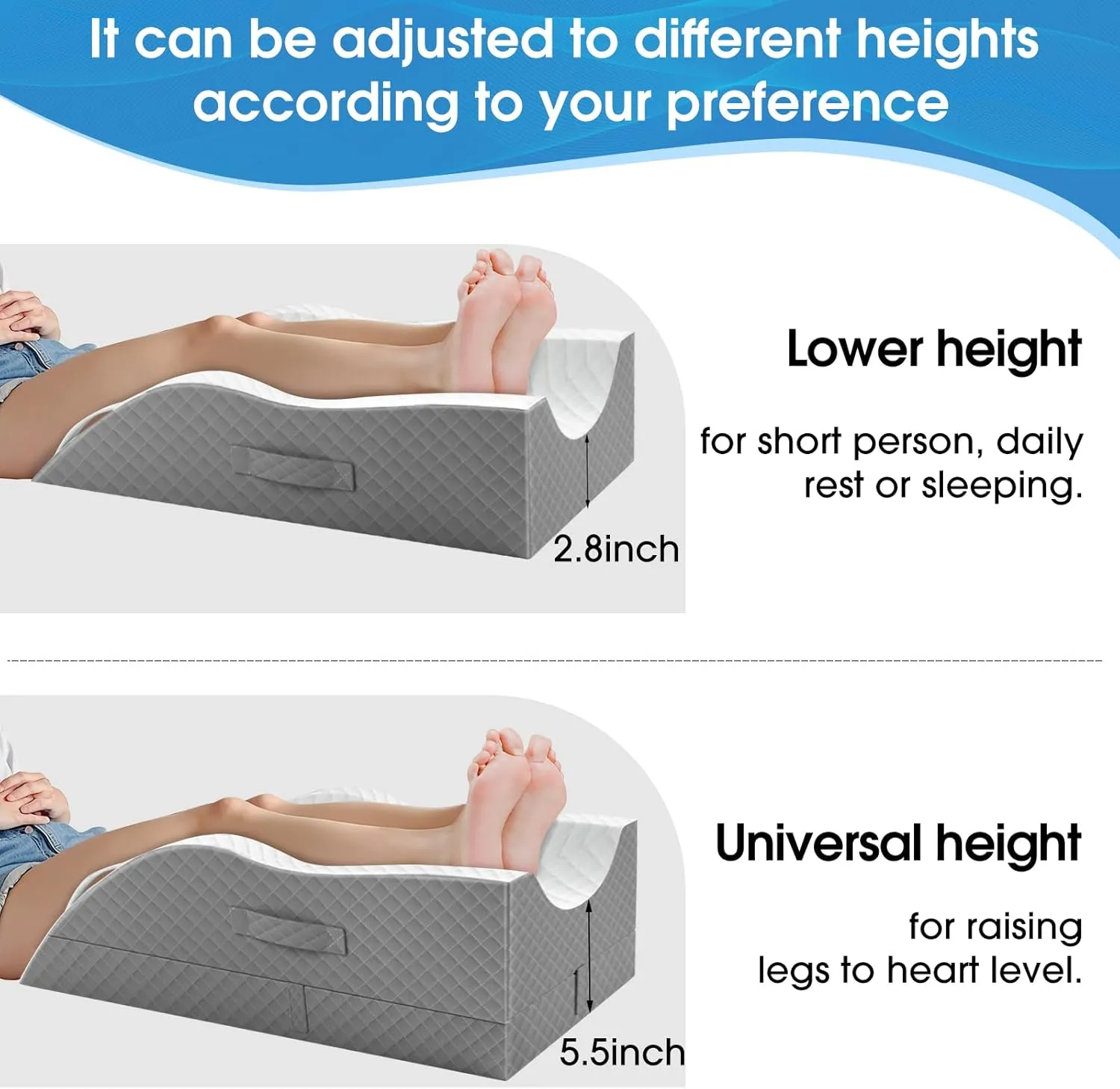 Elevation Pillows for Leg After Surgery, Memory Foam Adjustable Wedge Pillow for Injury or Rest, Ankle Pillow for Sleeping Blood Circulation Grey/Double Leg