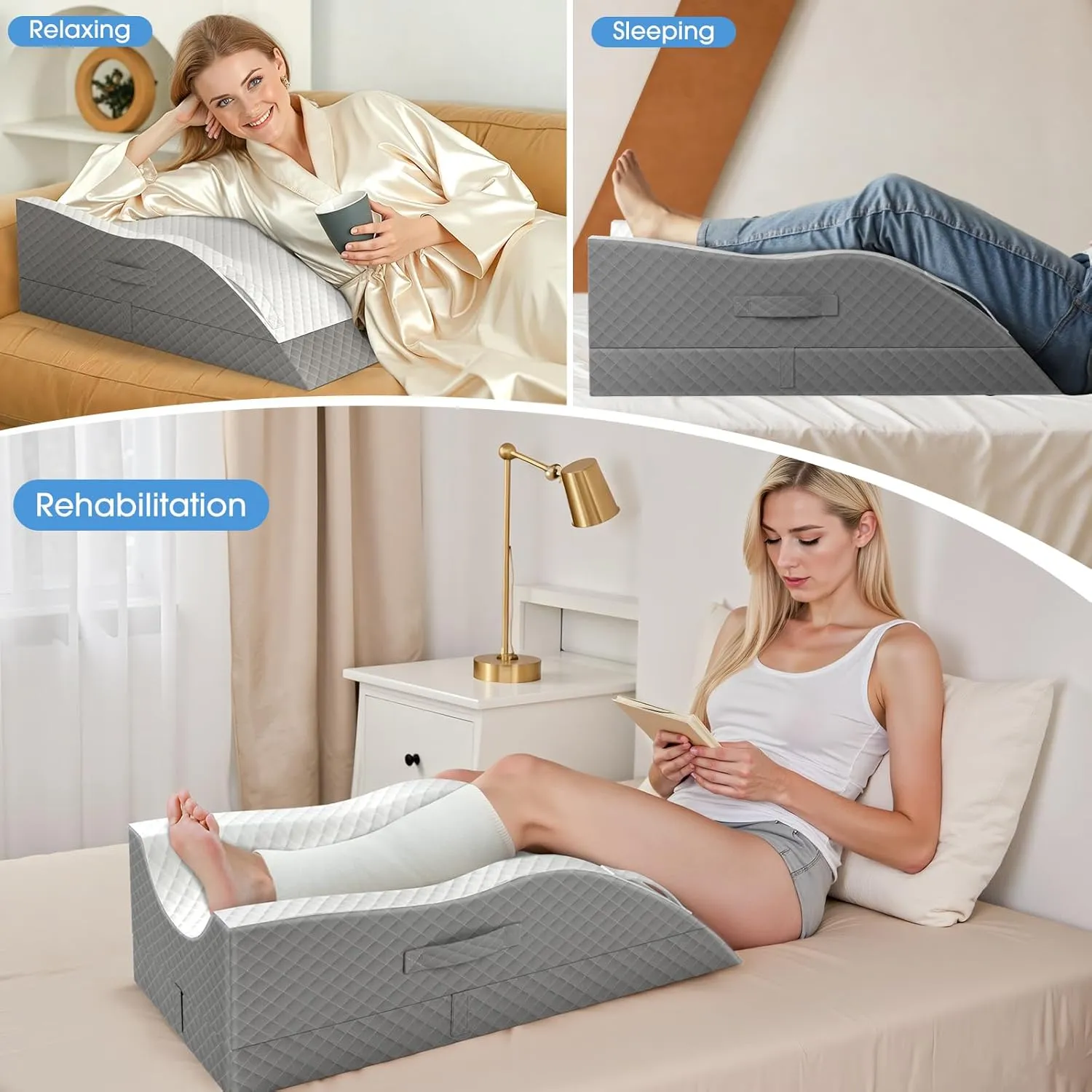 Elevation Pillows for Leg After Surgery, Memory Foam Adjustable Wedge Pillow for Injury or Rest, Ankle Pillow for Sleeping Blood Circulation Grey/Double Leg
