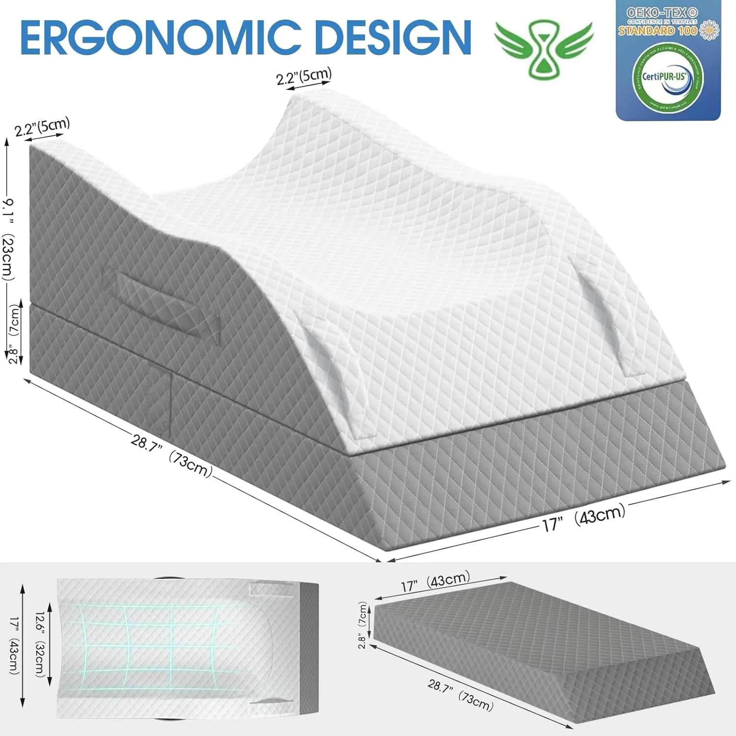 Elevation Pillows for Leg After Surgery, Memory Foam Adjustable Wedge Pillow for Injury or Rest, Ankle Pillow for Sleeping Blood Circulation Grey/Double Leg
