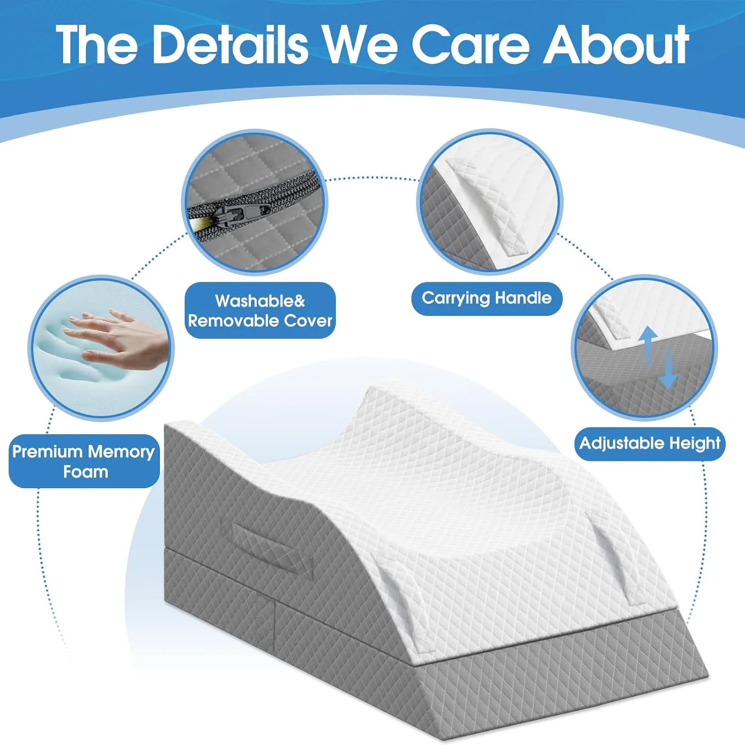 Elevation Pillows for Leg After Surgery, Memory Foam Adjustable Wedge Pillow for Injury or Rest, Ankle Pillow for Sleeping Blood Circulation Grey/Double Leg
