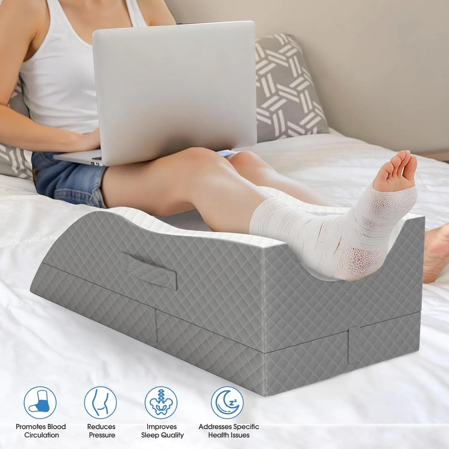 Elevation Pillows for Leg After Surgery, Memory Foam Adjustable Wedge Pillow for Injury or Rest, Ankle Pillow for Sleeping Blood Circulation Grey/Double Leg