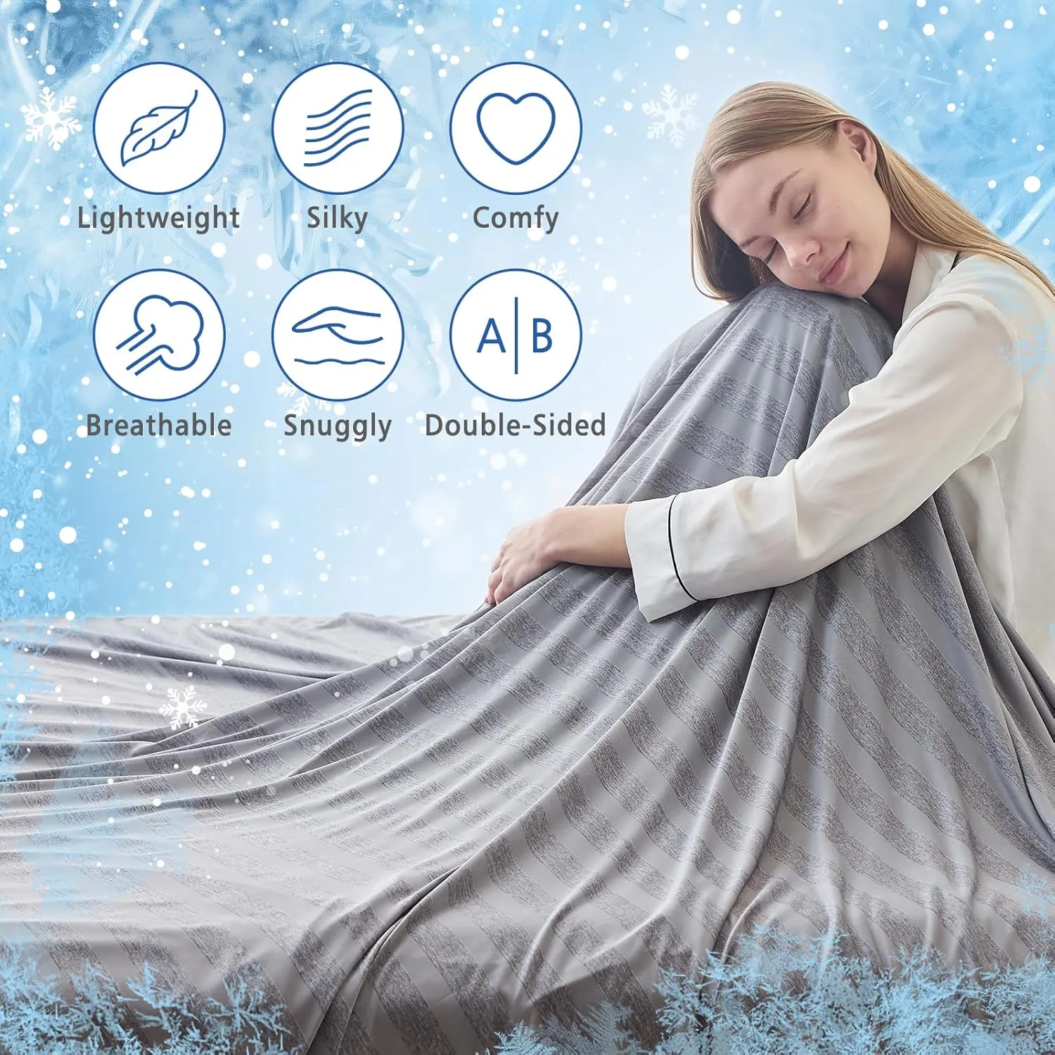 EMME Cooling Blankets for Hot Sleepers, Summer Blanket Full Size Bed, Thin Lightweight Throw Blanket Twin for Couch, Double-Sided Keep Body Cool, Grey Cold Sheet Night Sweats