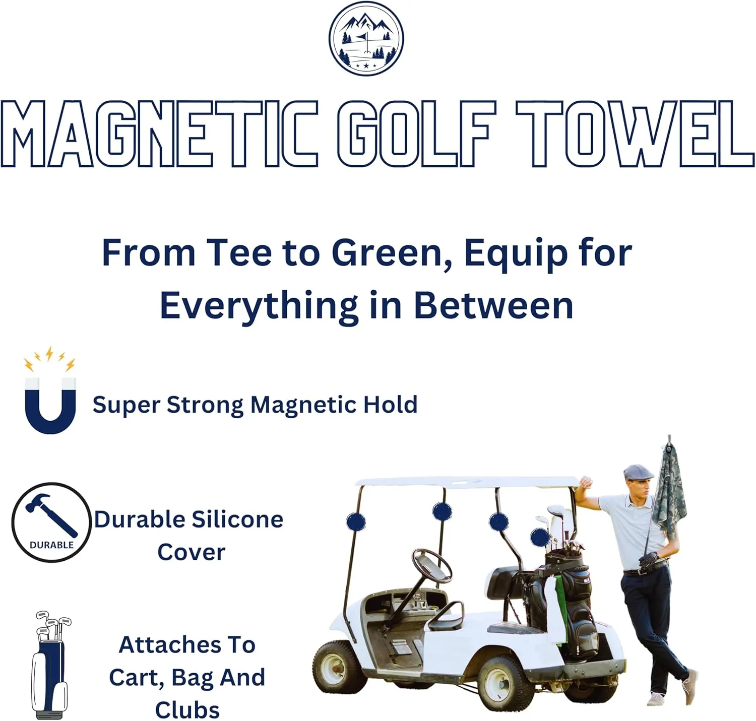 EquipPro Golf Towel | Tour Size Premium Magnetic Microfiber Waffle Design, Center Cut Hanging Club Loop & Snap Button Bag Loop for Men and Women (The Palm Sway)