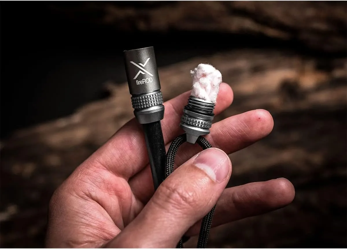 Exotac fireROD Ferrocerium Firestarter with Replaceable 5/16 in. Diameter Waterproof Ferro Rod Striker and Tinder Capsule Compartment with Included quickLIGHT Tabs, Works with Most Bushcrafting Knives