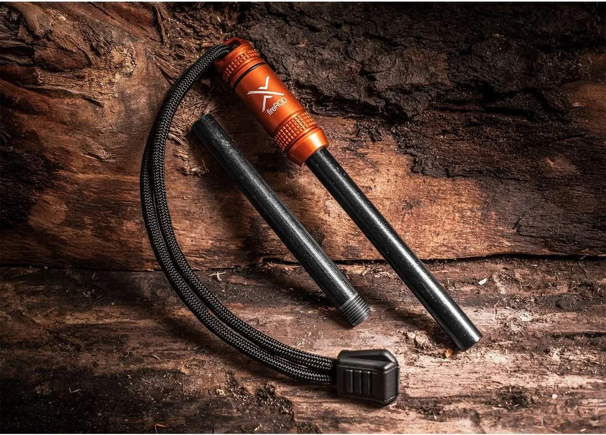 Exotac fireROD Ferrocerium Firestarter with Replaceable 5/16 in. Diameter Waterproof Ferro Rod Striker and Tinder Capsule Compartment with Included quickLIGHT Tabs, Works with Most Bushcrafting Knives