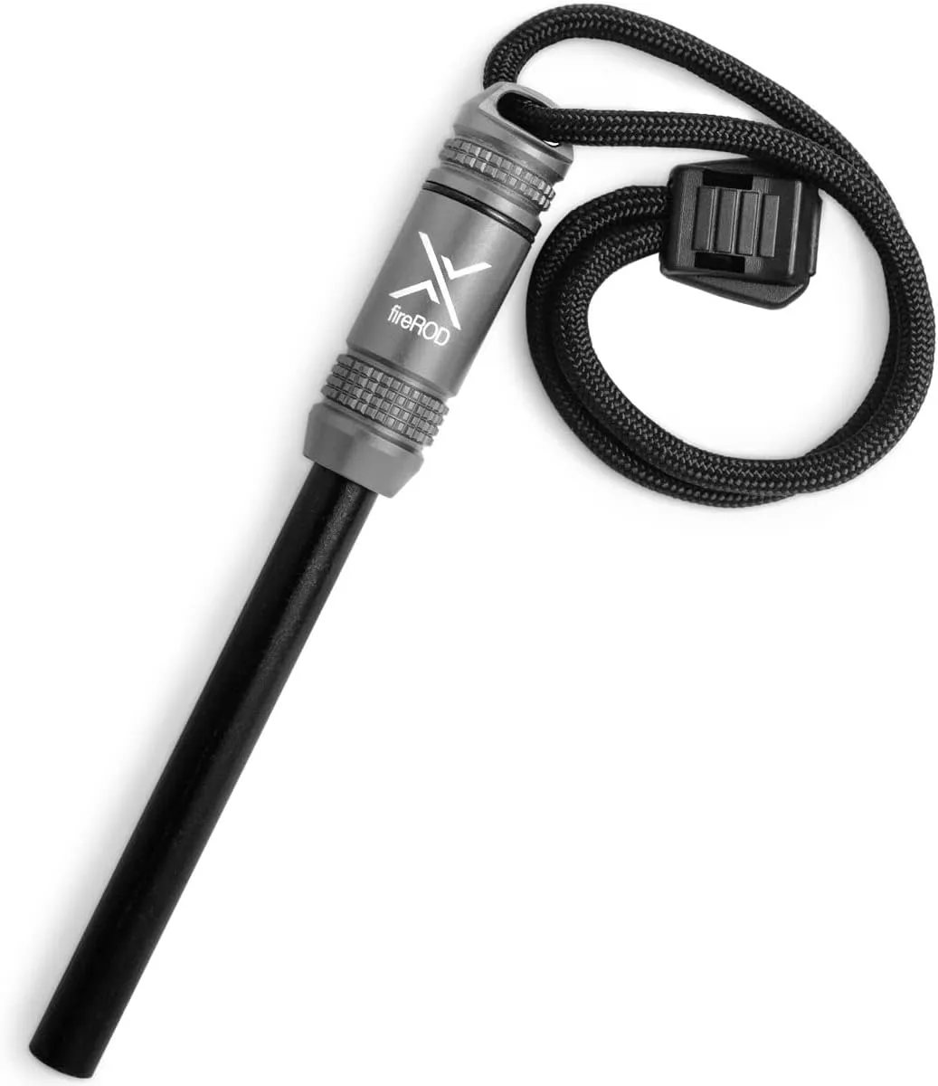 Exotac fireROD Ferrocerium Firestarter with Replaceable 5/16 in. Diameter Waterproof Ferro Rod Striker and Tinder Capsule Compartment with Included quickLIGHT Tabs, Works with Most Bushcrafting Knives