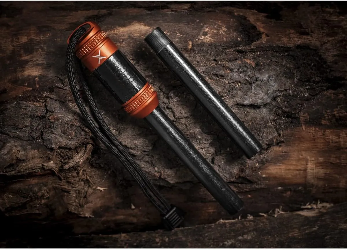 Exotac fireROD XL Ferrocerium Firestarter with Replaceable 1/2 in. Diameter Waterproof Ferro Rod Striker, Heavy-Duty Flammable Repair Tape, and Tinder Capsule Compartment with Included quickLIGHT Tabs