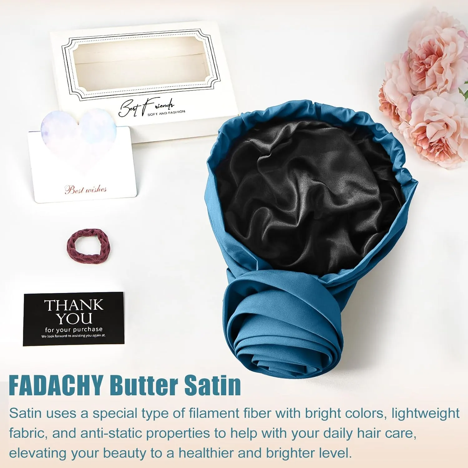 FADACHY Turbans for Women, Satin Lined Turban African Silk Bonnet, Head Wrap Double Layered Pre-Tied Flower Knot Bonnet Hat