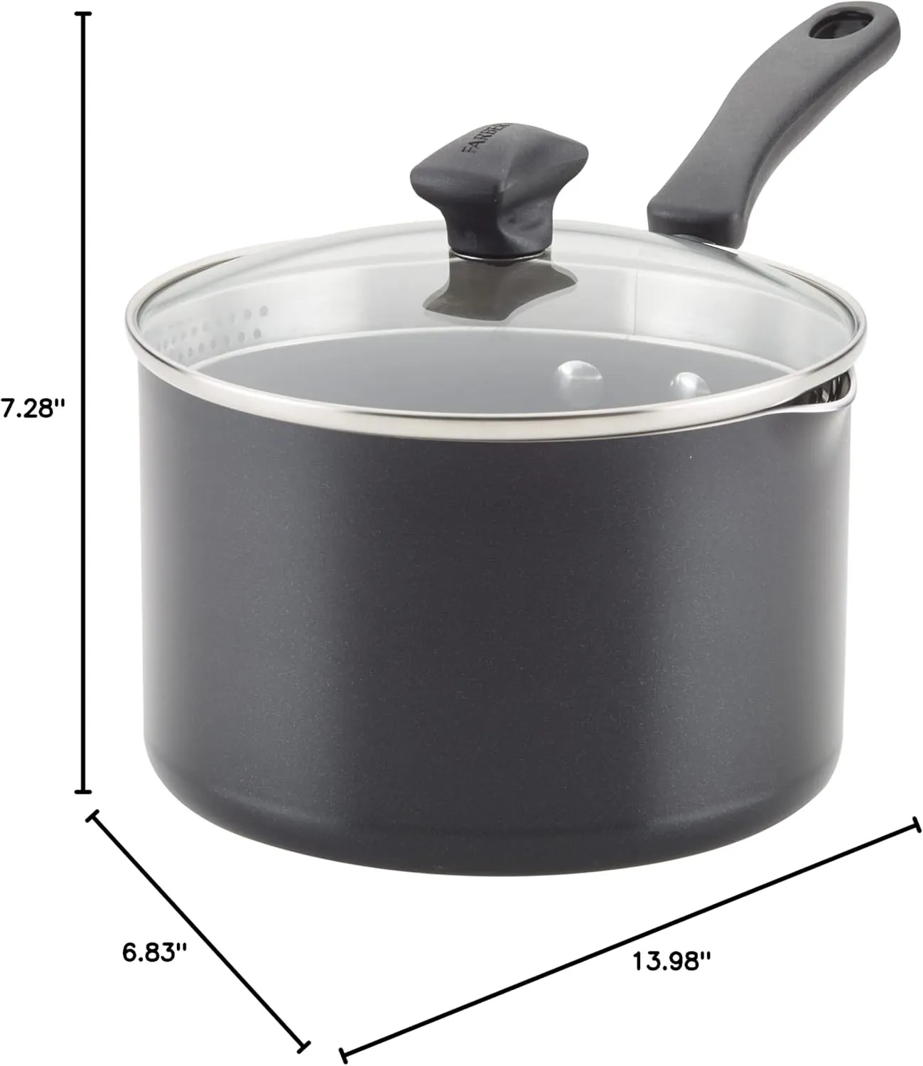 Farberware Cookstart DiamondMax Nonstick Straining Saucepan, Dishwasher Safe, 3 Quart, Black