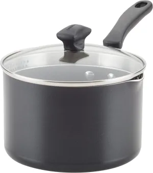 Farberware Cookstart DiamondMax Nonstick Straining Saucepan, Dishwasher Safe, 3 Quart, Black