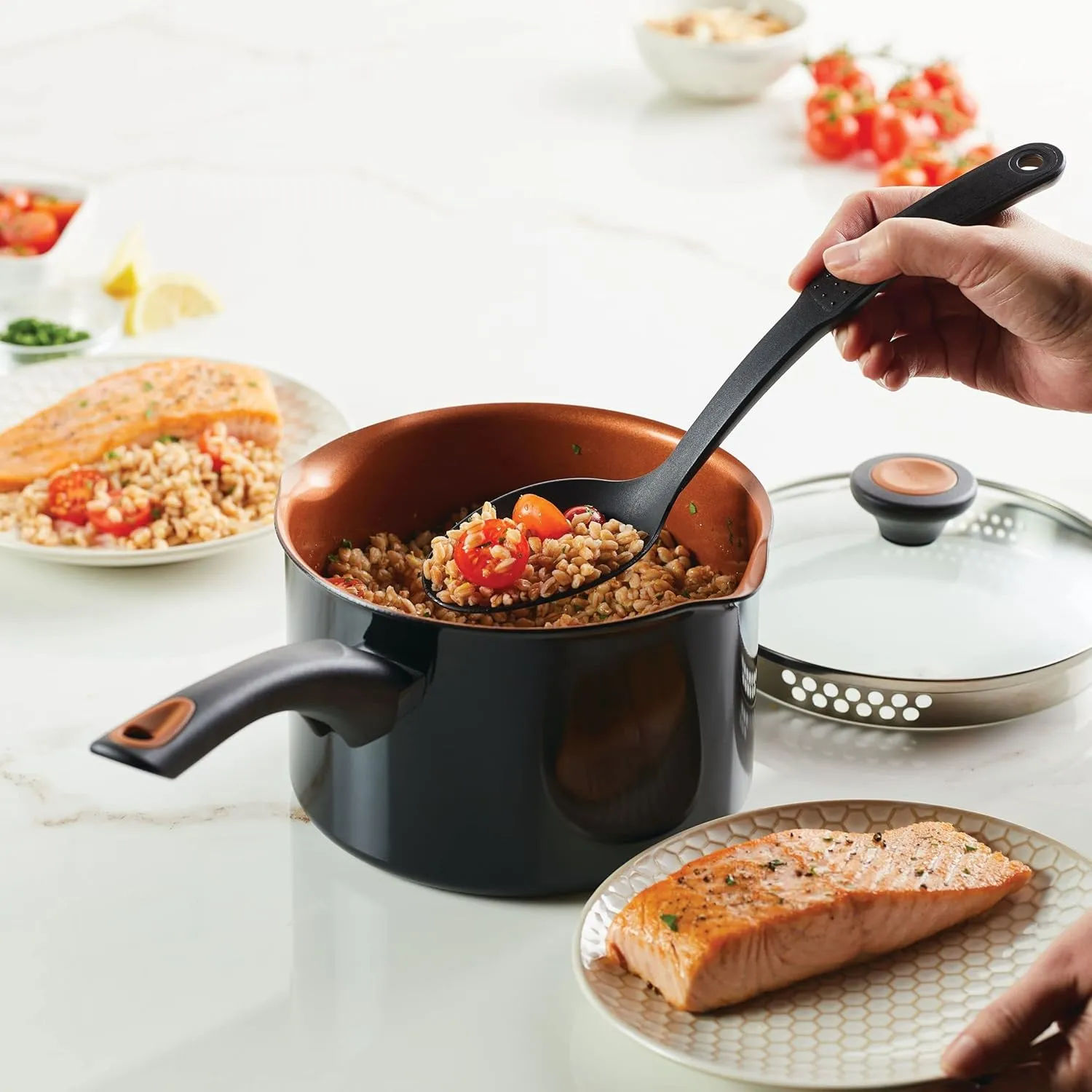 Farberware Glide Nonstick Sauce Pan/Saucepan with Straining and Lid, 3 Quart, (Black)