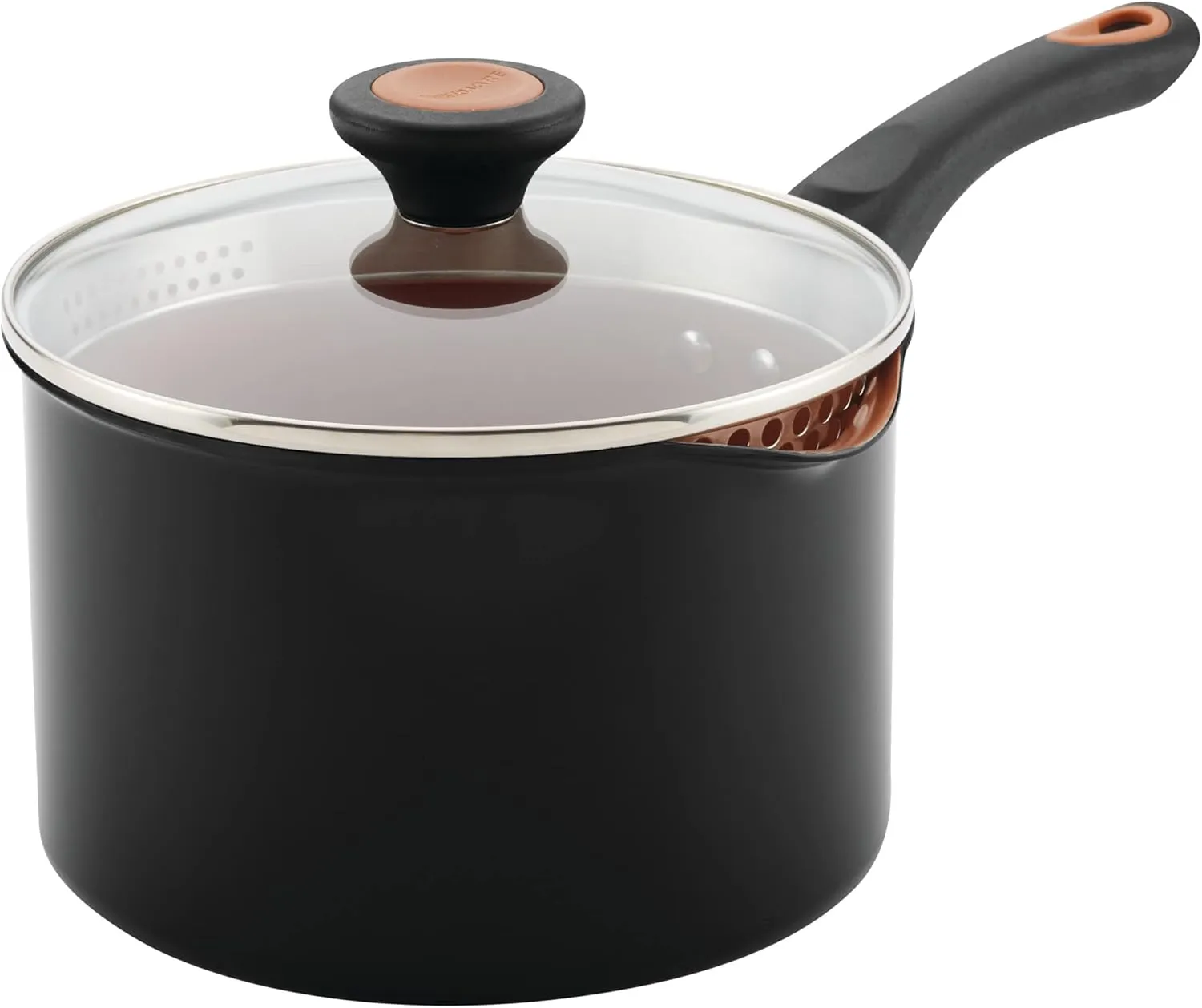 Farberware Glide Nonstick Sauce Pan/Saucepan with Straining and Lid, 3 Quart, (Black)