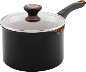Farberware Glide Nonstick Sauce Pan/Saucepan with Straining and Lid, 3 Quart, (Black)