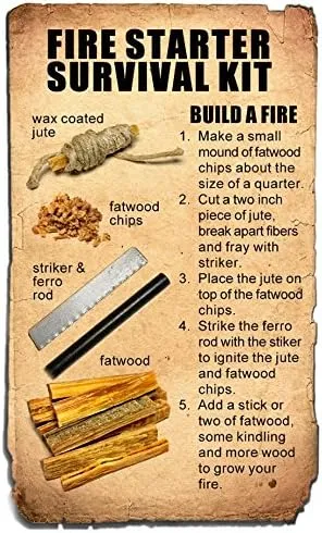 Fatwood 100% Natural Firestarter Sticks Hand Cut in The USA Ferro Rod Ferrocerium Flint Jute Fatwood Chips Striker Tin Container Survival Emergencies Camping Steve Kaeser Since 1989